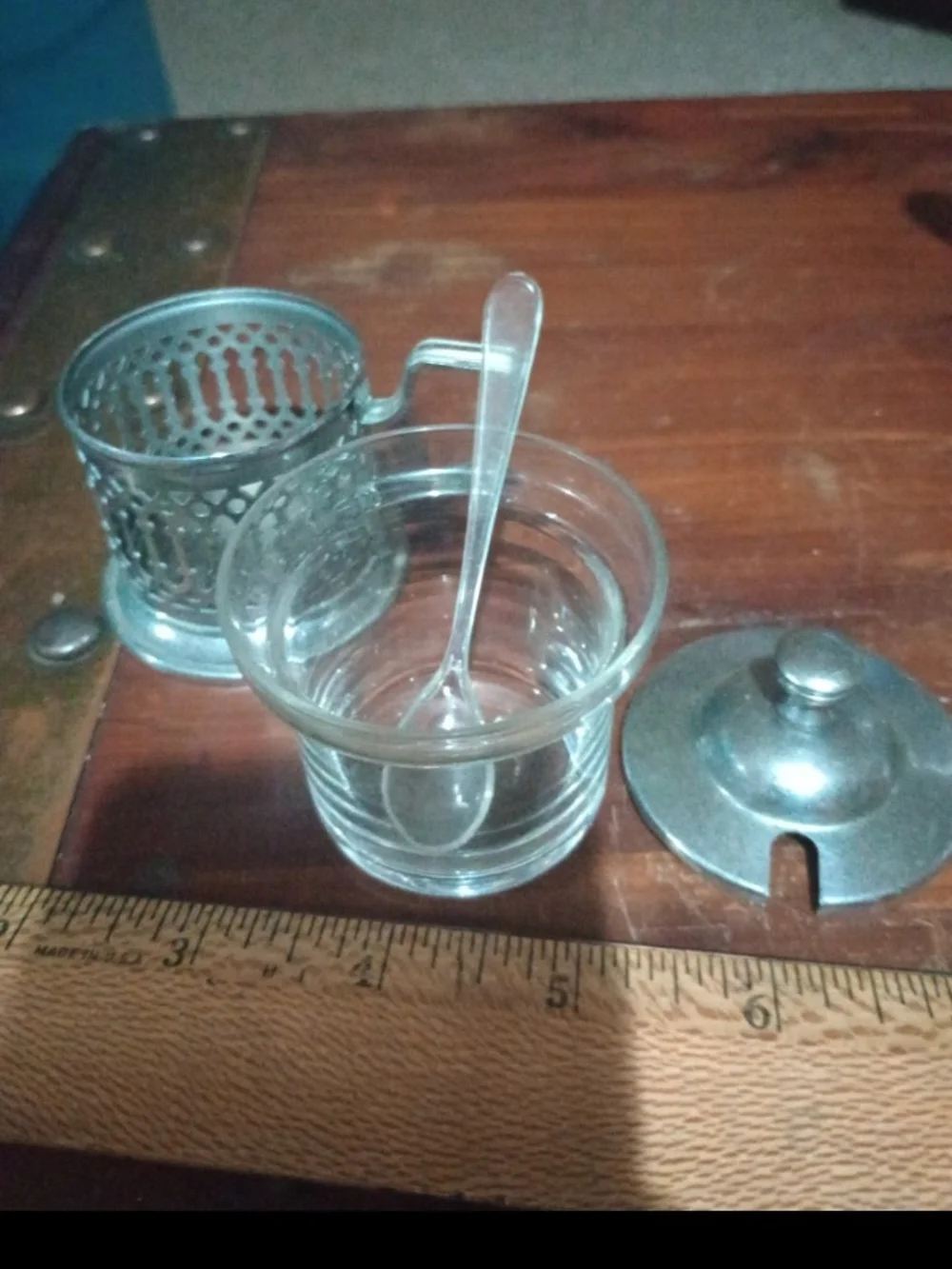 Silver Metal Mustard Pot with Lid and Spoon - Classic Home Kitchen
